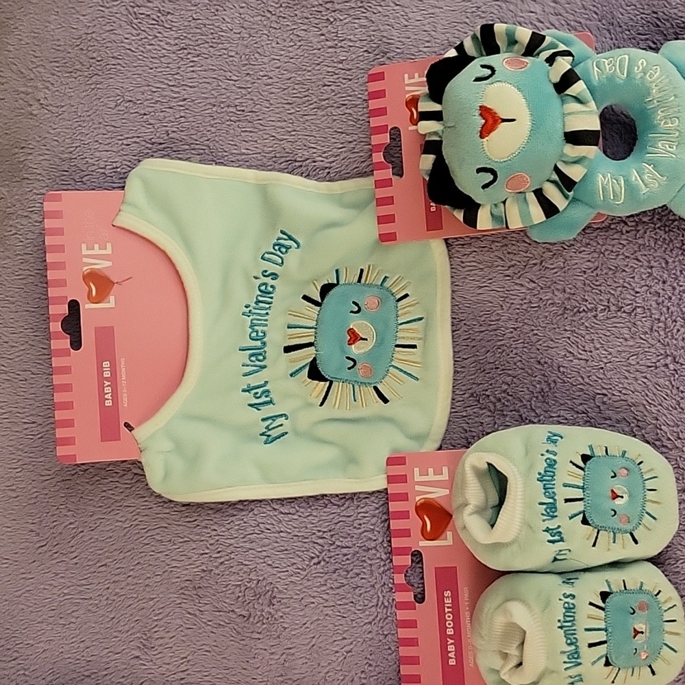NWT: Baby My 1st Valentine's Day Bib, Bootie and Rattle Set